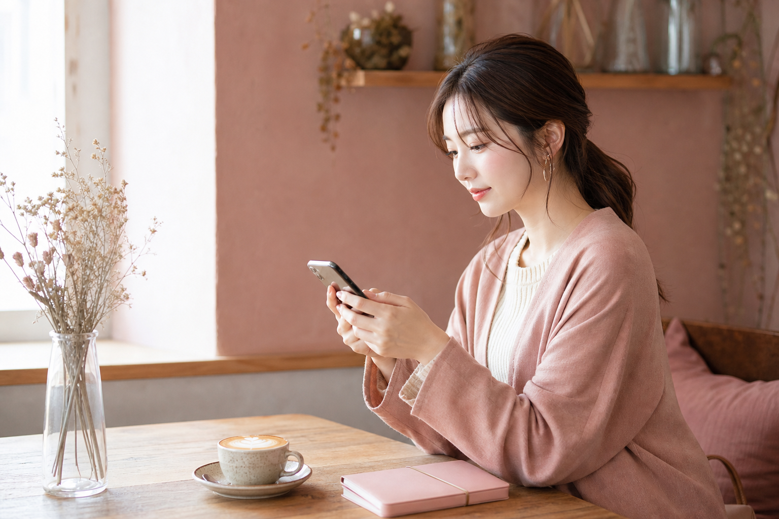 スマホで株を調べる20代OL